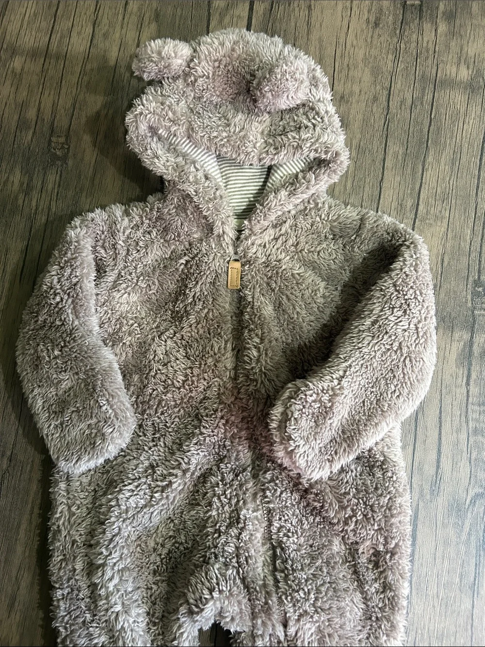 Carter’s Unisex Cozy Plush Hooded One-Piece in Light Taupe  size 3M